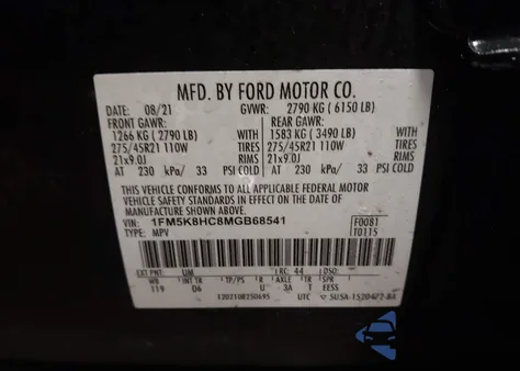 2021 Ford Explorer Platinum из США, поврежденный, VIN 1FM5K8HC8MGB68541